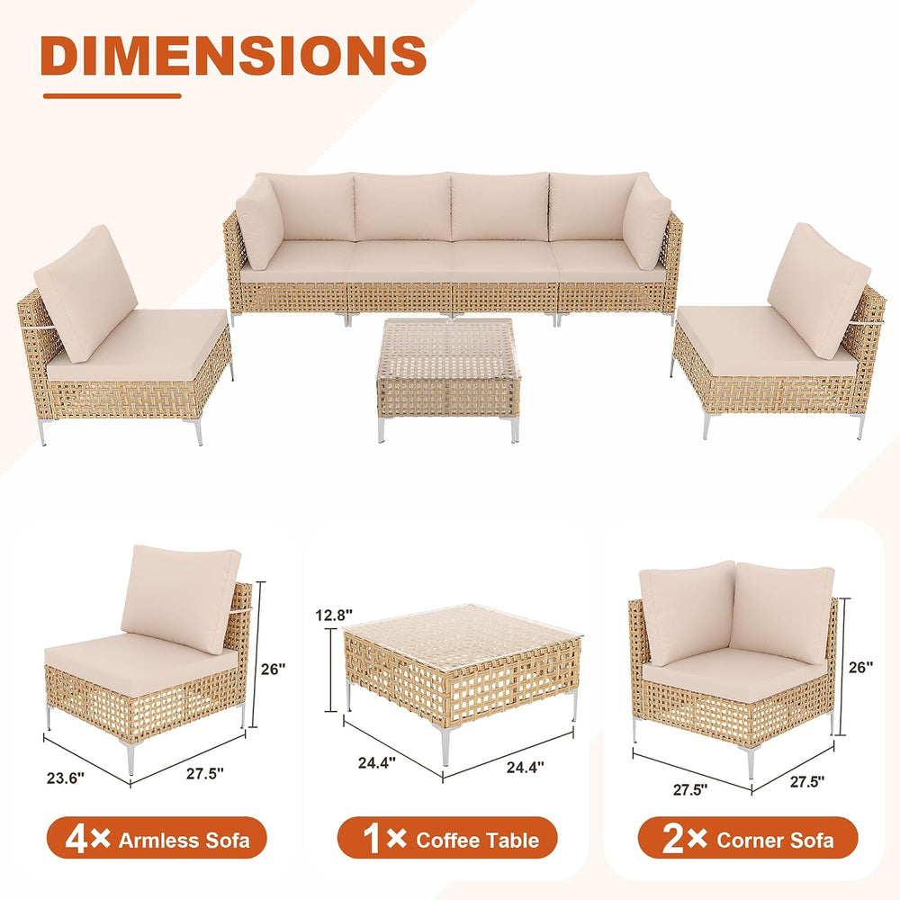 Outdoor Patio Furniture Set with Non-Slip Cushions & Coffee Table- 7 Piece