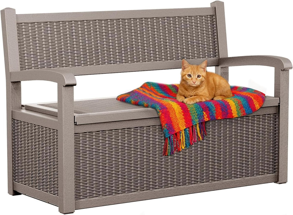 EasyUp 80 Gallon Outdoor Storage Bench Lockable Deck Box Outdoor Storage Box ...