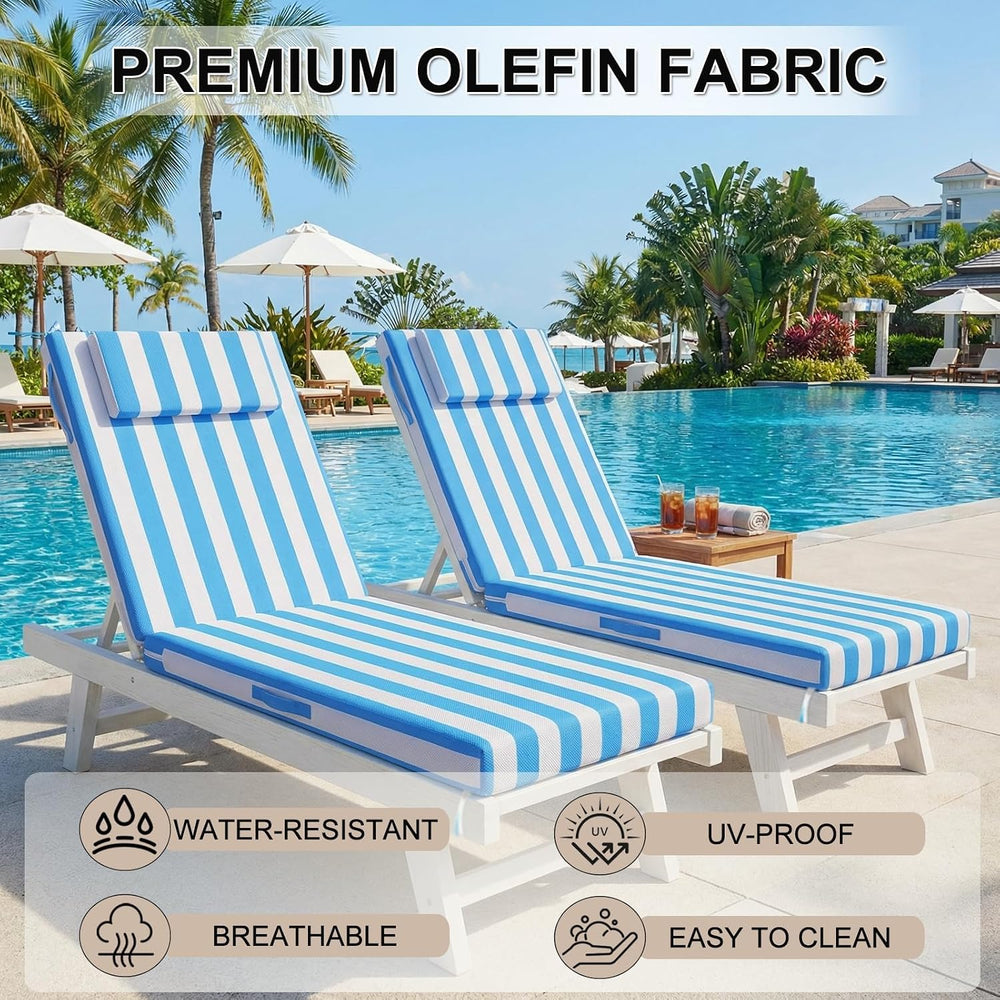 Outdoor Chaise Lounge Cushion – 72"x21" Waterproof Pool Chair Pad w...