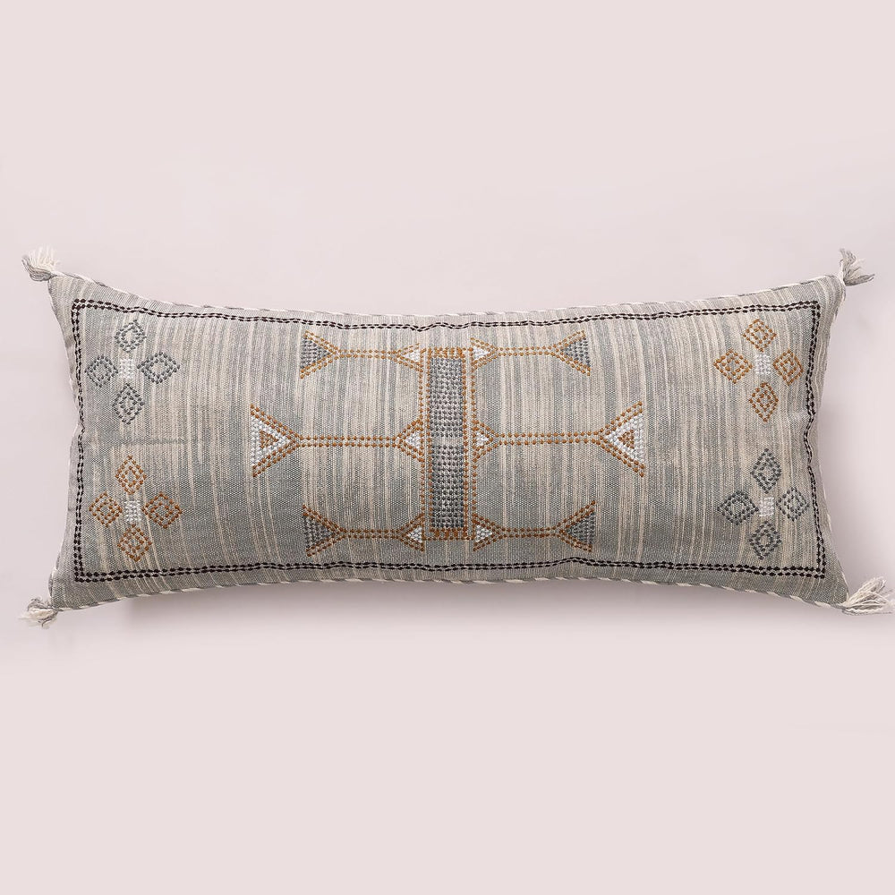 Labhanshi Hand-Woven Cotton Lumbar Pillow Cover, White, 12x28