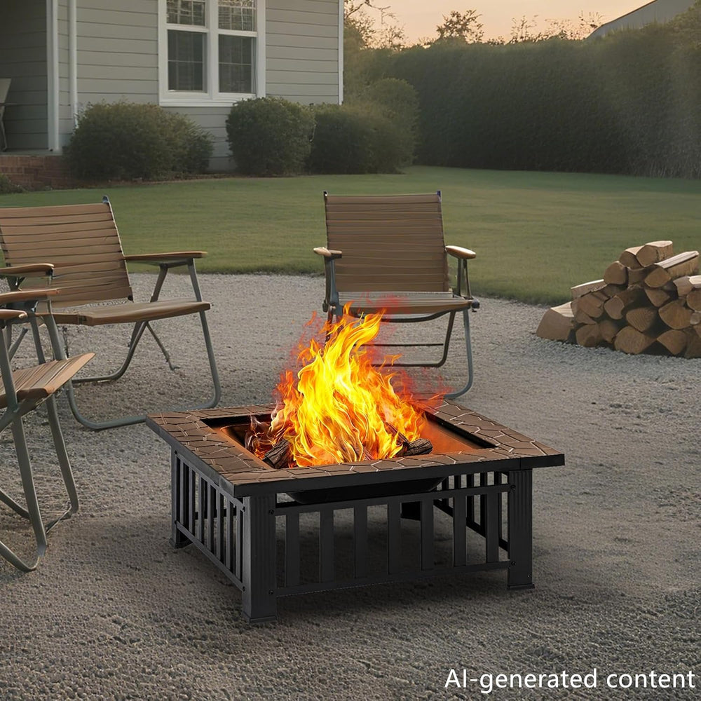 Panovue Fire Pit Table 32 Inch Square Metal Stove for Patio, Backyard