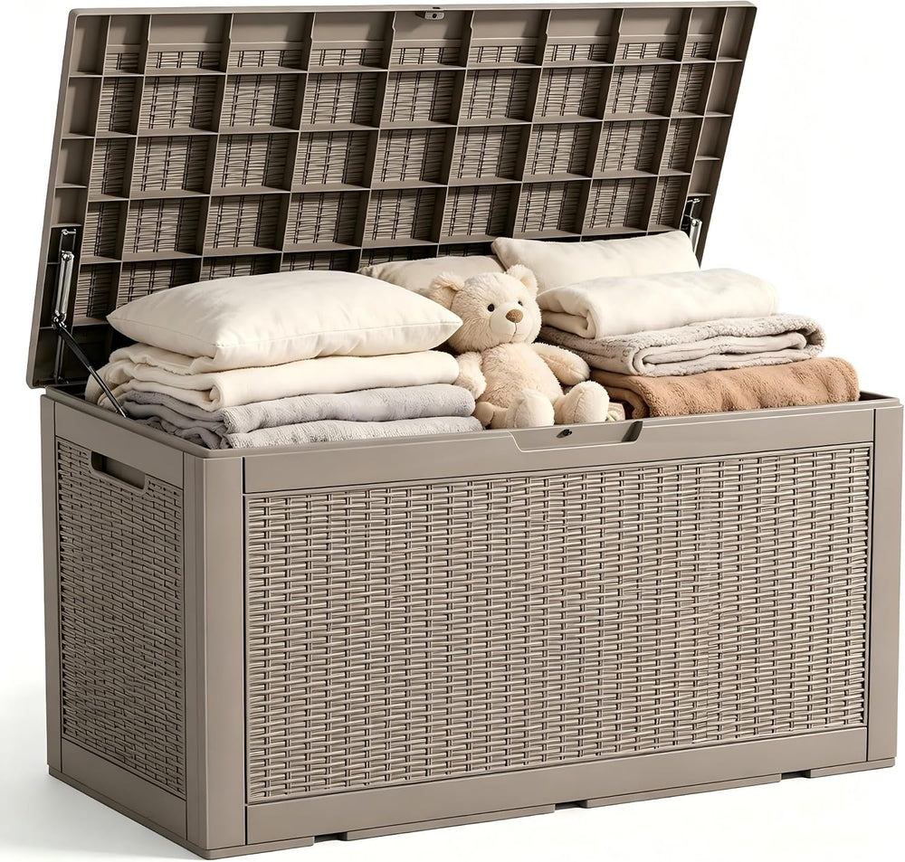 Outdoor Storage Box Resin Deck Box Waterproof BrownWicker 126 Gallon