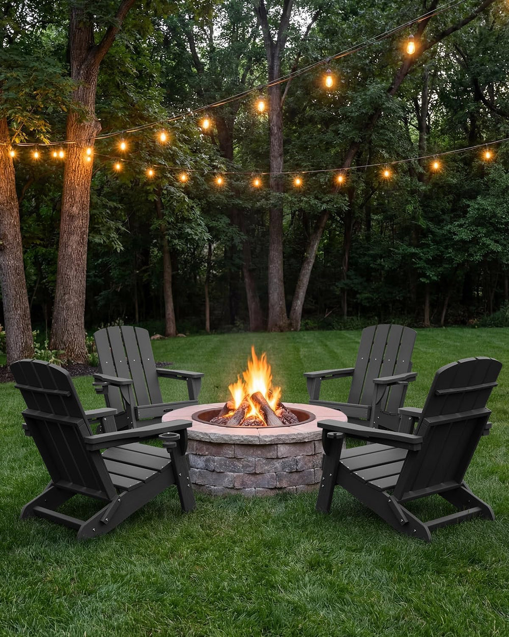 Folding Adirondack Chair, HDPE Adirondack Chairs with 2 Cup Holder, Plastic A...