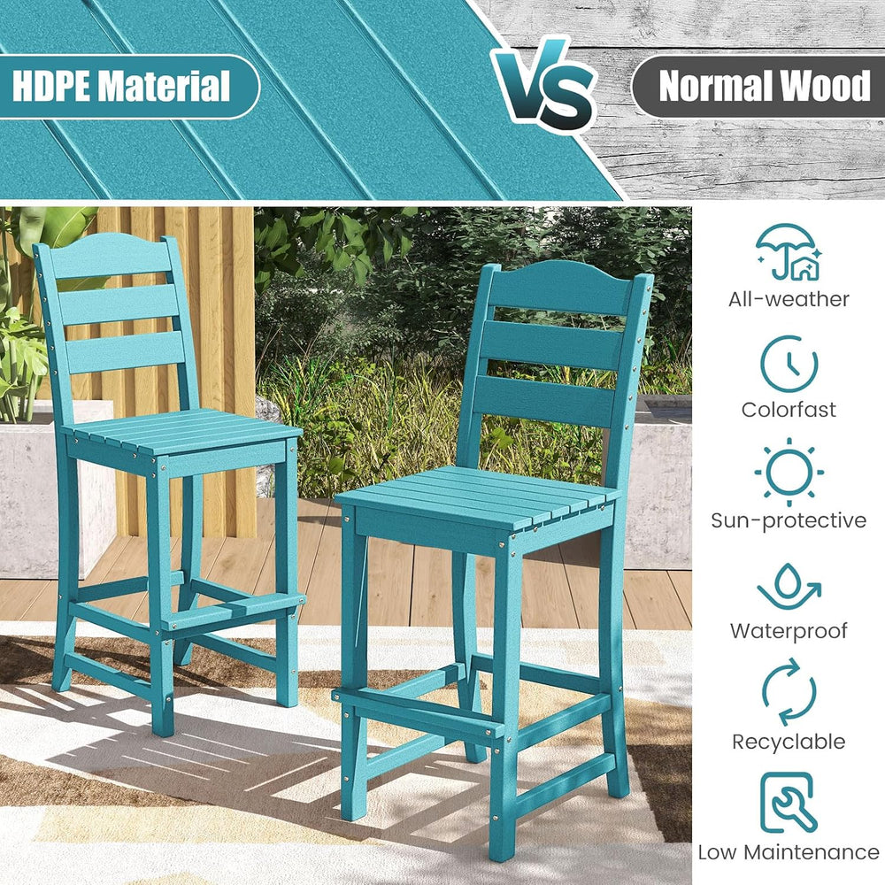 Tangkula Patio HDPE Barstool, Outdoor High Top Bar Chair w/Backrest & Foo...