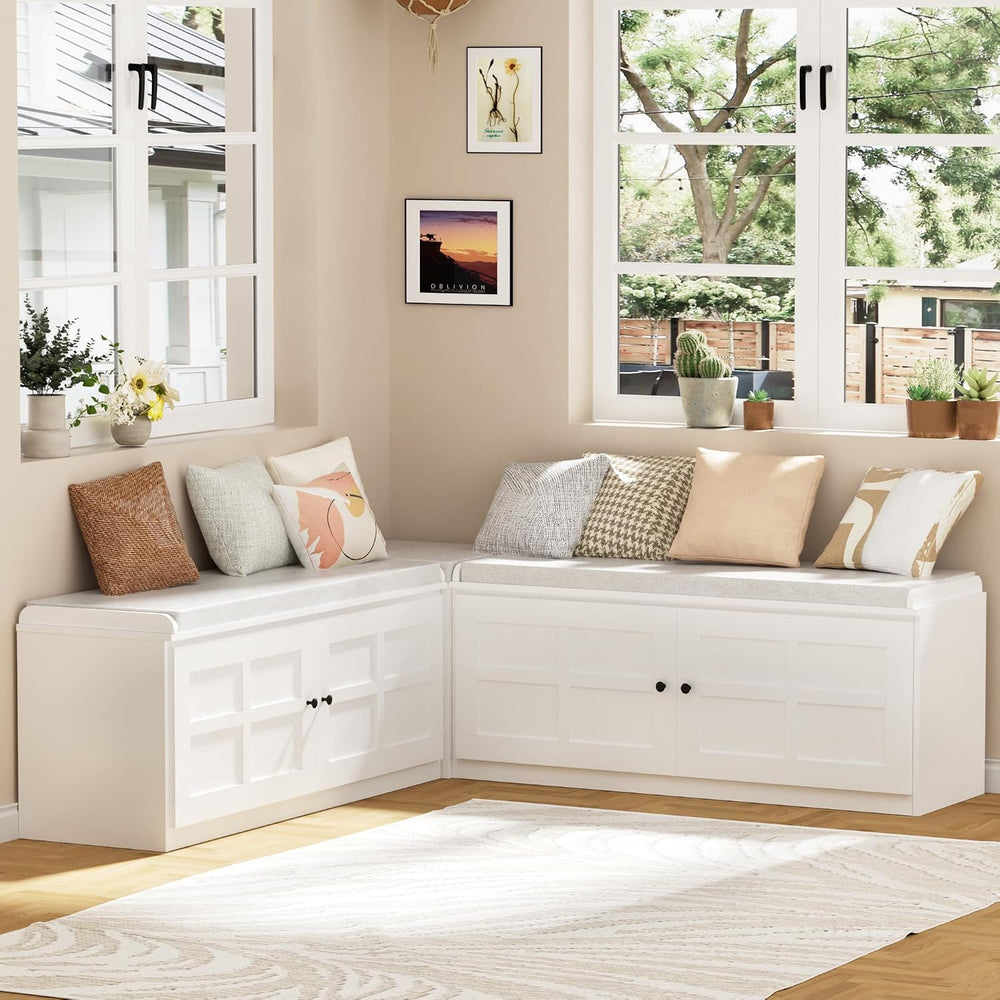 63 inches L-Shaped Storage Bench with Cushion Seat Corner Dining Bench