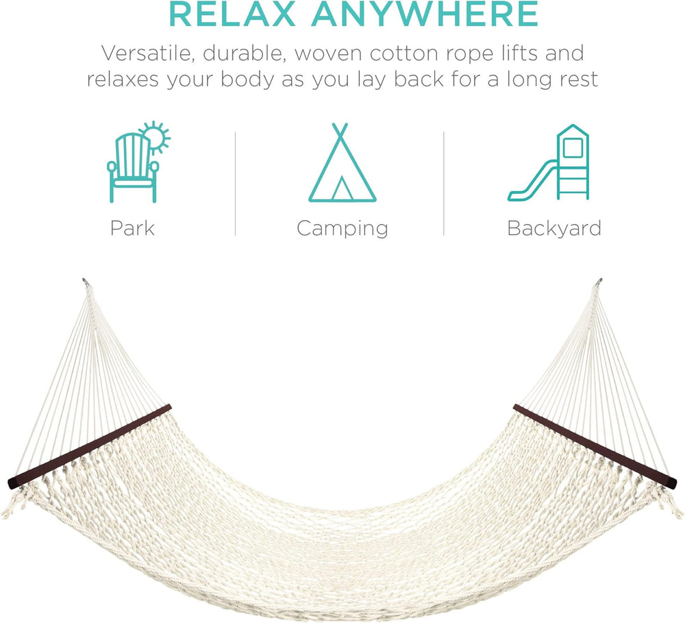 Best Choice Products 2-Person Double Hammock, Outdoor Woven Cotton Rope Hammo...
