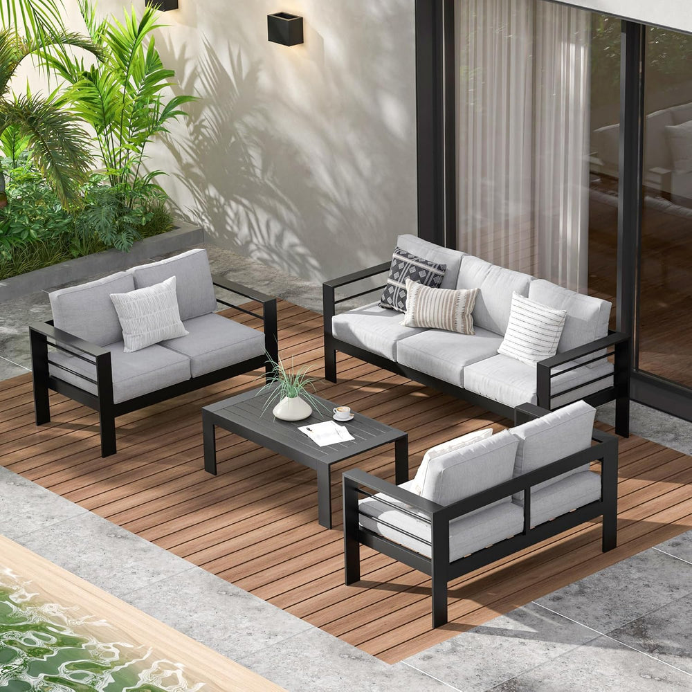 7 Seats Patio Furniture Set, Aluminum Patio Sofa with 10" Back Cushion