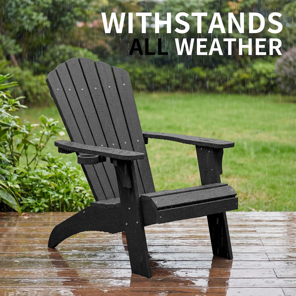 Psilvam Oversized Adirondack Chairs with Cup Holder, Black