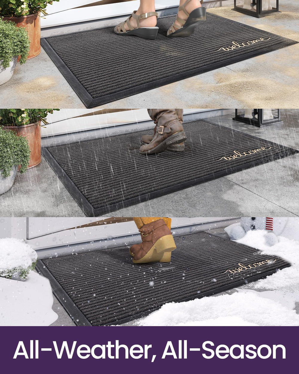 DEXI Front Door Mat Outside Entrance 24x36 Welcome Rubber Entry Doormat