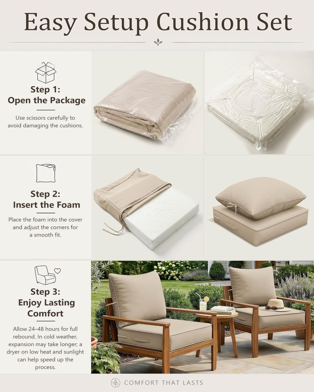 Outdoor Patio Chair Cushions Set 22 L X 24 W X 5 H Waterproof & Fade Resi...