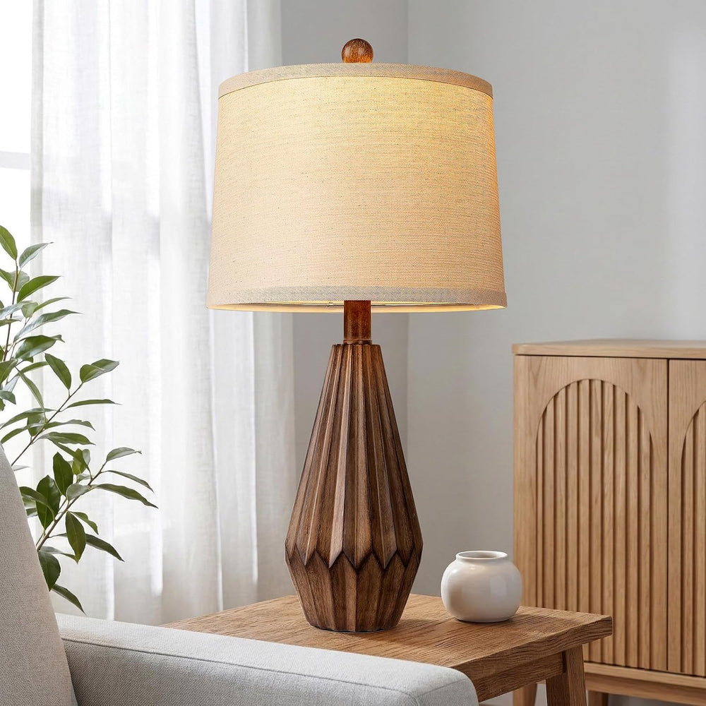 Hamucd 22” Set of 2 Modern Farmhouse Lamp for Living Room, Rustic Resin Besid...