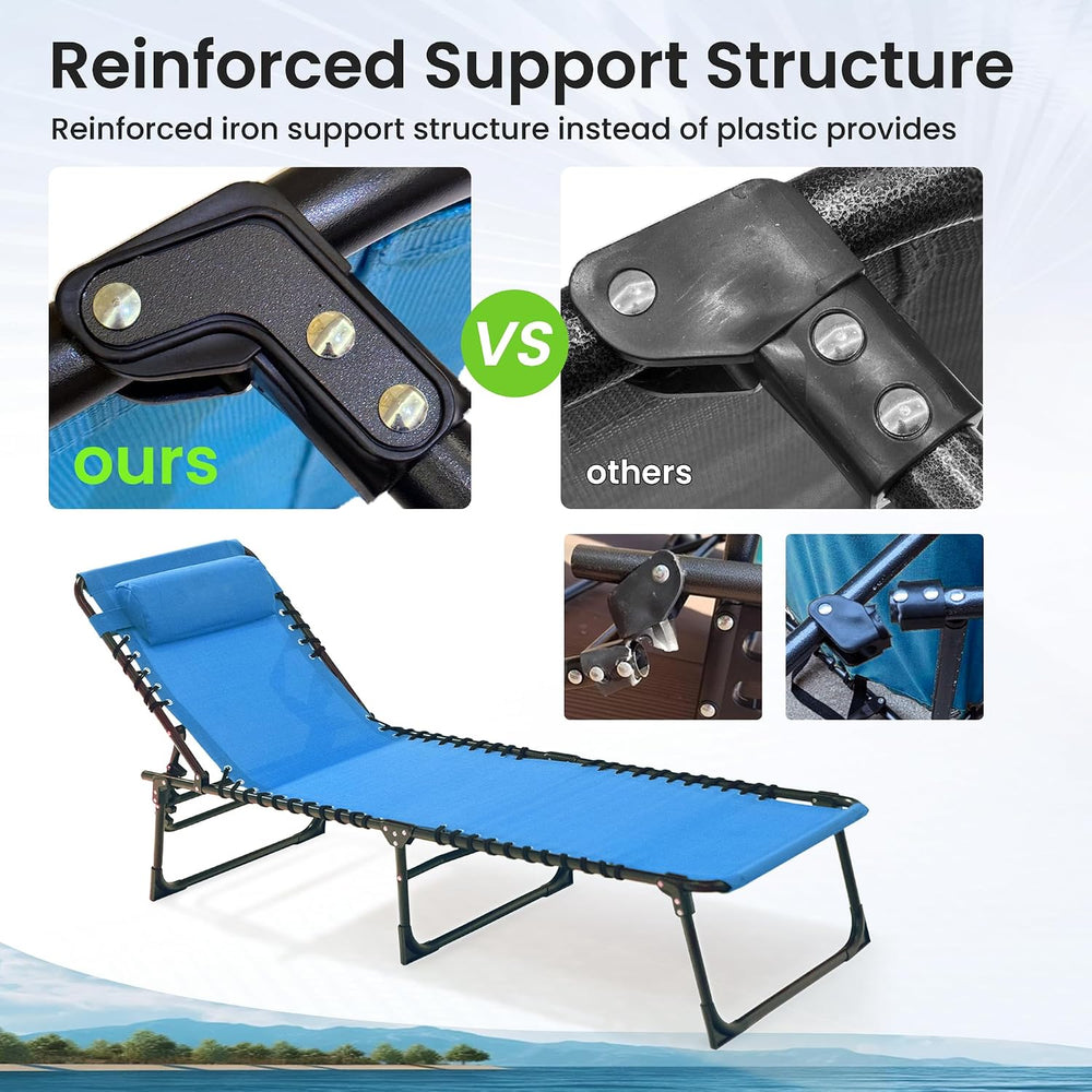 2 Pack Outdoor Folding Chaise Lounge 5-Position Adjustable Recliner 400LB Hea...