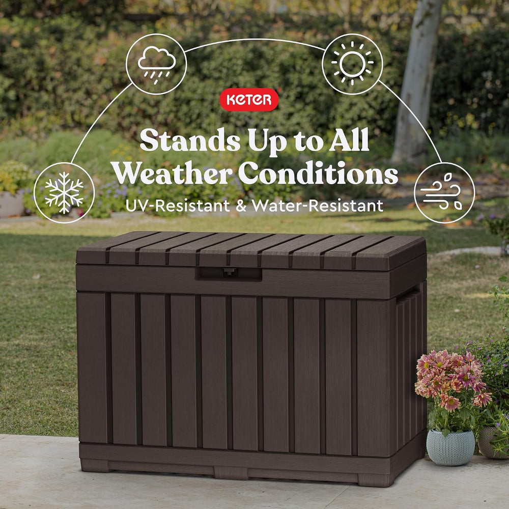 Keter Kentwood 50 Gal Outdoor Storage Box and Patio Side Table