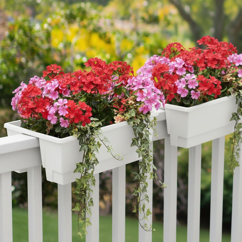 Railing Planter Box 2-Pack - 20.75-Inch Flower Boxes with Removable Drainage ...