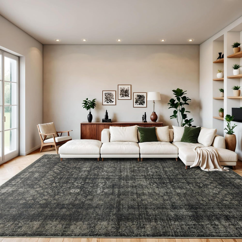 8x10 Vintage Washable Area Rug, Black
