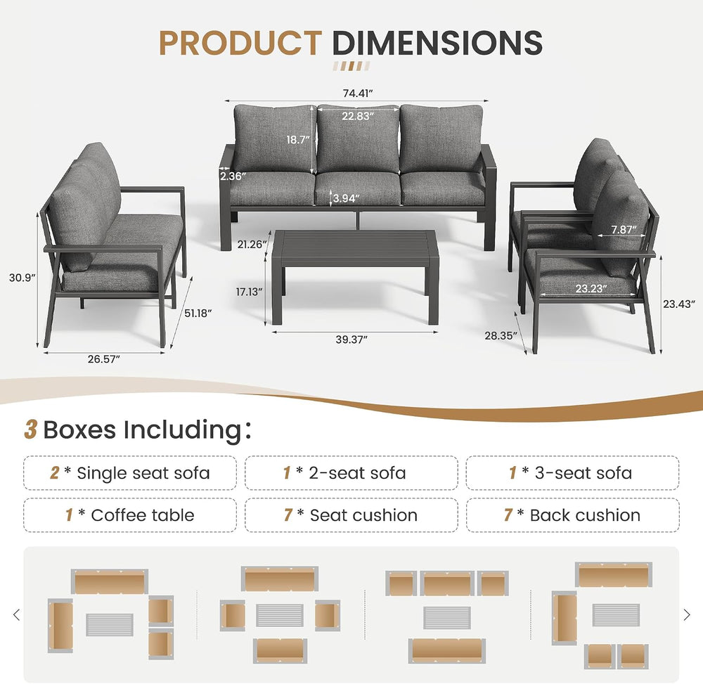 Aluminum Patio Conversation Set with Coffee Table 5 Pieces Deck Outdoor Furni...