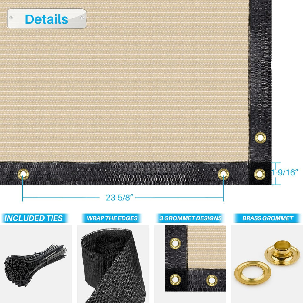 Patio 6 x 20 Fence Privacy Screen Beige Commercial Grade Mesh Shade Fabric wi...