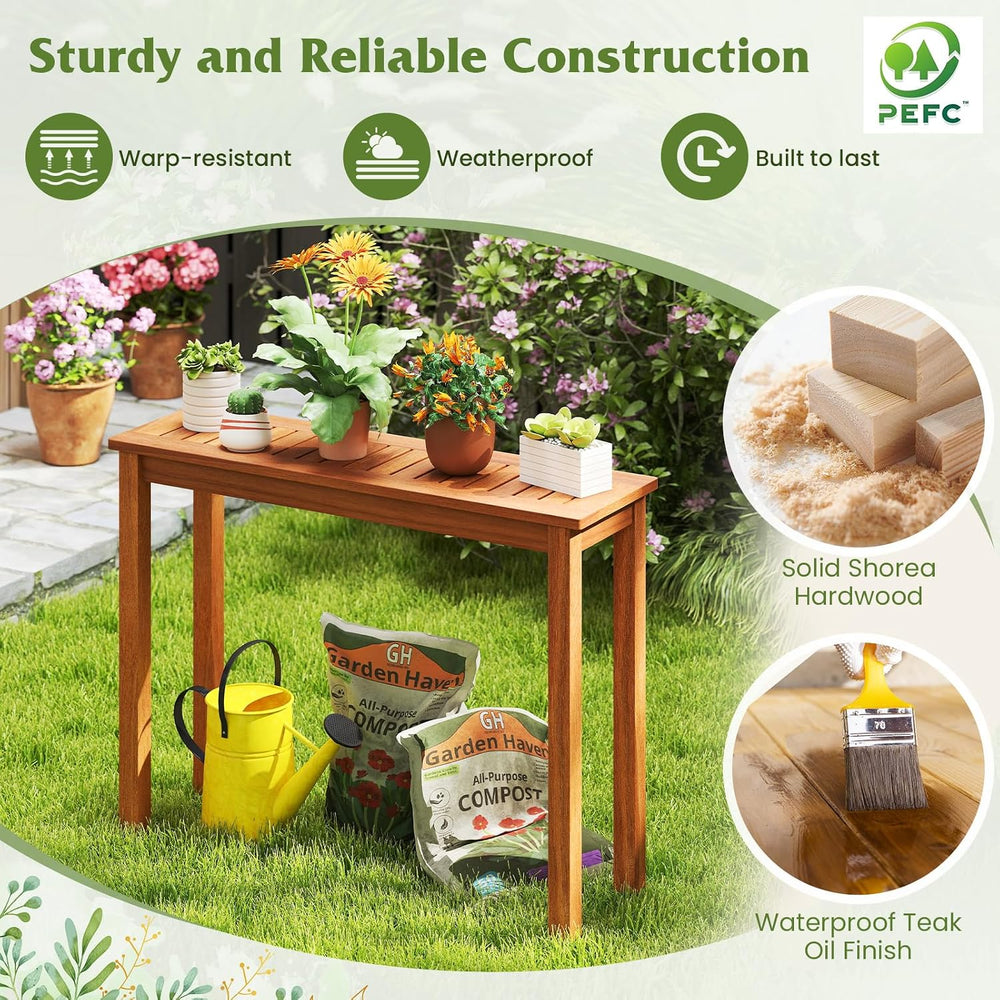 Tangkula Narrow Outdoor Dining Table, Solid Wood Furniture Patio Console Tabl...