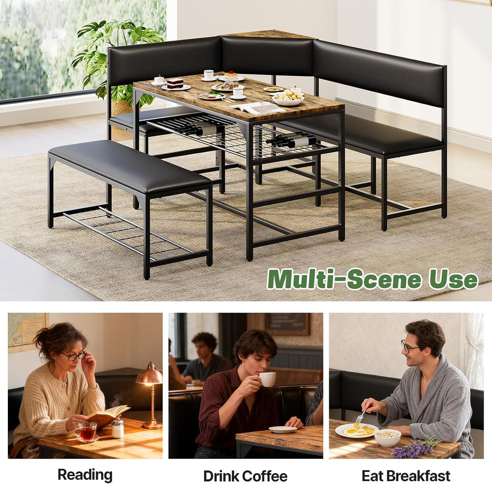 Concho Corner Dining Table Set with Soft Seat, Coffee Brown
