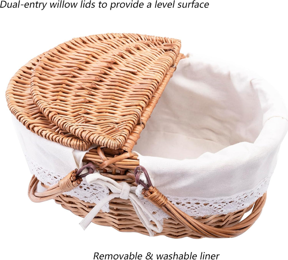 Wicker Picnic Basket with Removable Liner Empty Picnic Baskets with Lid, Picn...