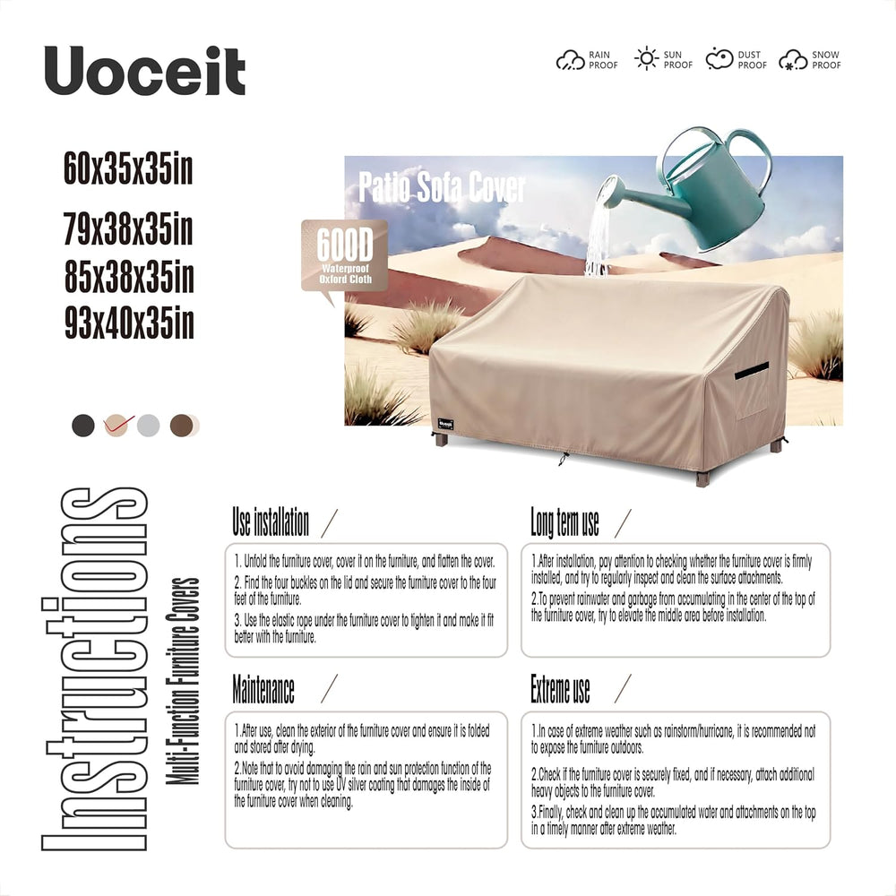 2-Seater Patio Loveseat Cover, 60Wx35Dx35H inches Outdoor Furniture Covers Wa...