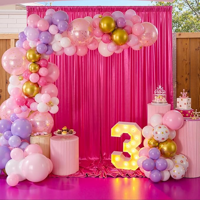 20x10ft Shimmer Hot Pink Sequin Backdrop Curtain for Parties, Thick Wrinkle F...