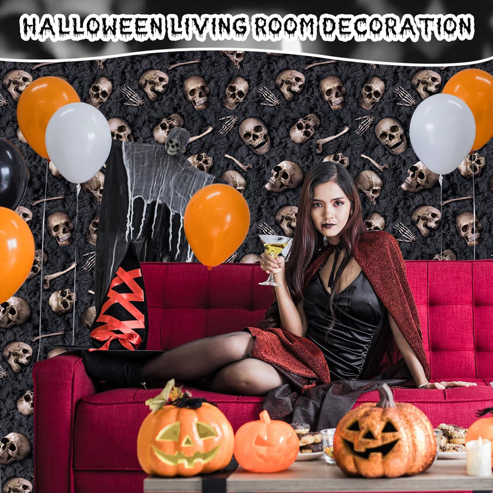 Preboun 100 ft X 54 in Halloween Skeleton Tablecloth Plastic Backdrop