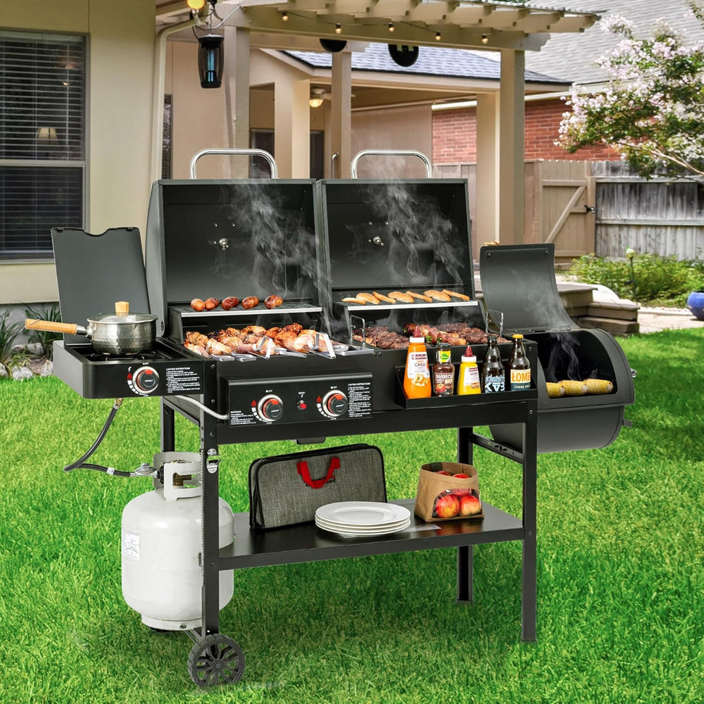 ZH3005Y 2-Burner Gas & Charcoal Grill Combo with Offset Smoker
