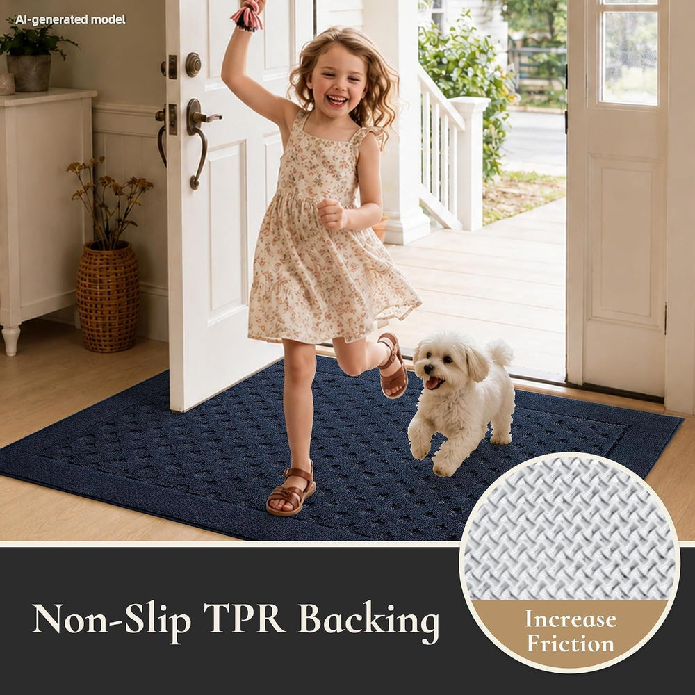 Dirt Trapper Door Mat 24"x 36", Non-Slip Entryway Rugs, Navy Blue