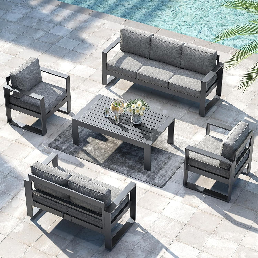 LayinSun 5 Pieces Aluminum Outdoor Patio Furniture Set, Metal Modern Conversa...