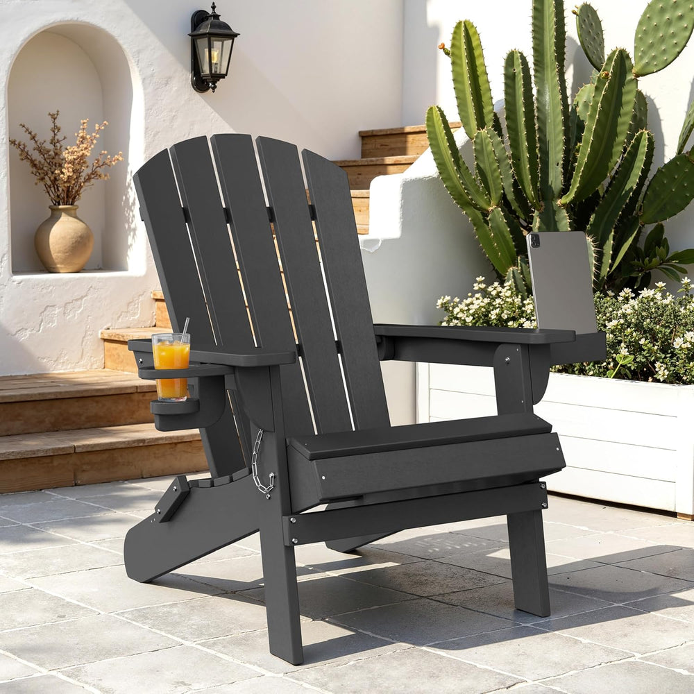 Vongrasig Folding Adirondack Chair, Outdoor Fire Pit Chair HDPE Plastic Weath...