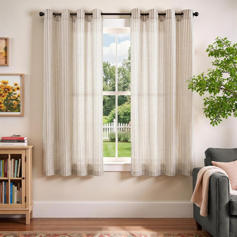 Vangao Linen Striped Curtains for Living Room Bedroom Farmhouse
