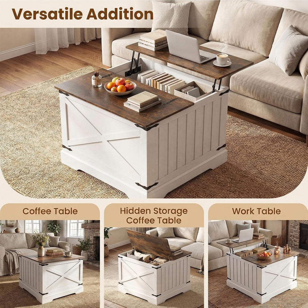 GIANTEX Farmhouse Lift Top Coffee Table, 31.5" Square Wood Center Table ...
