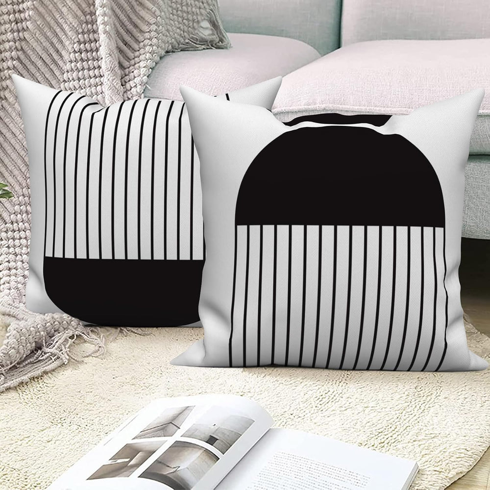 Black White Throw Pillow Cases 22x22 Set of 4 Geometric Abstract Striped Pill...