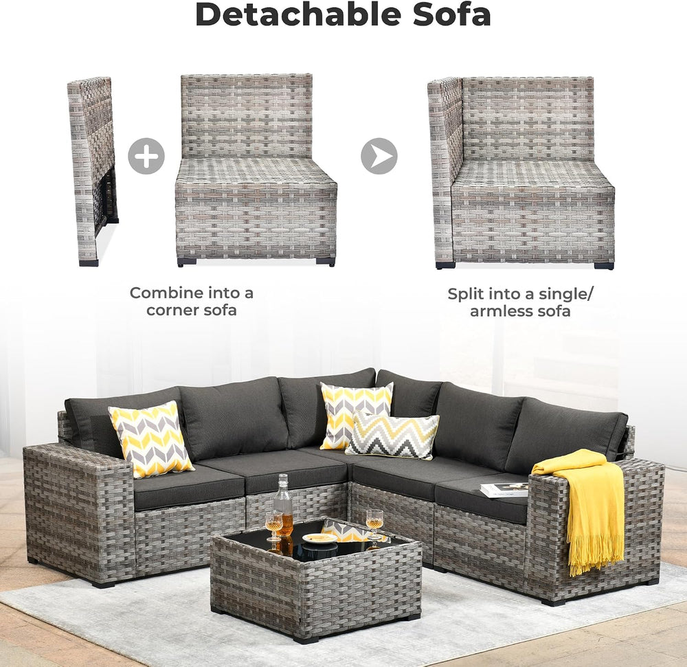 ovios 6 Pieces Patio Furniture Set, Outdoor Wicker Sectional Sofa with Coffee...