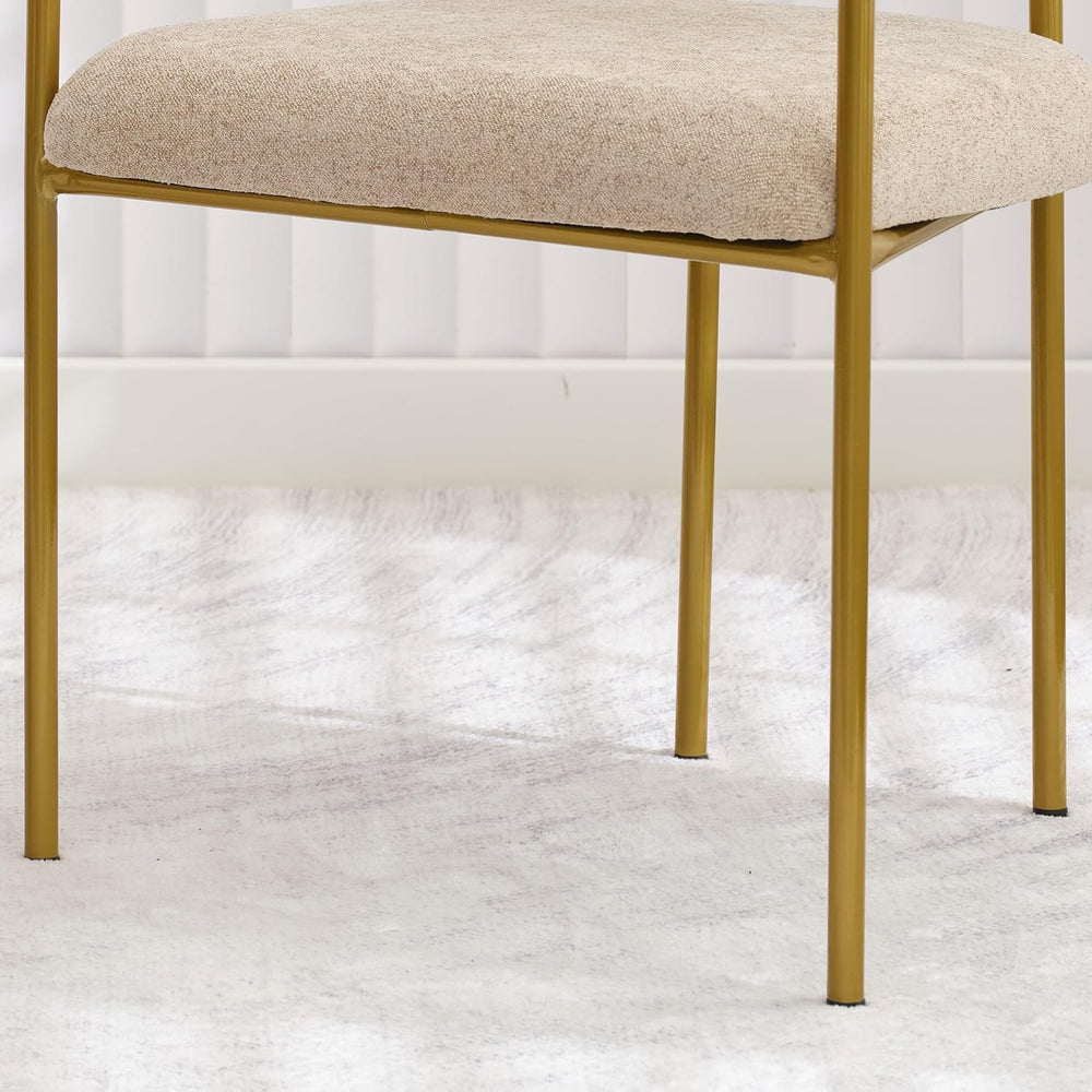 Boucle Dining Chairs Set of 6, Gold Metal Frame, Taupe