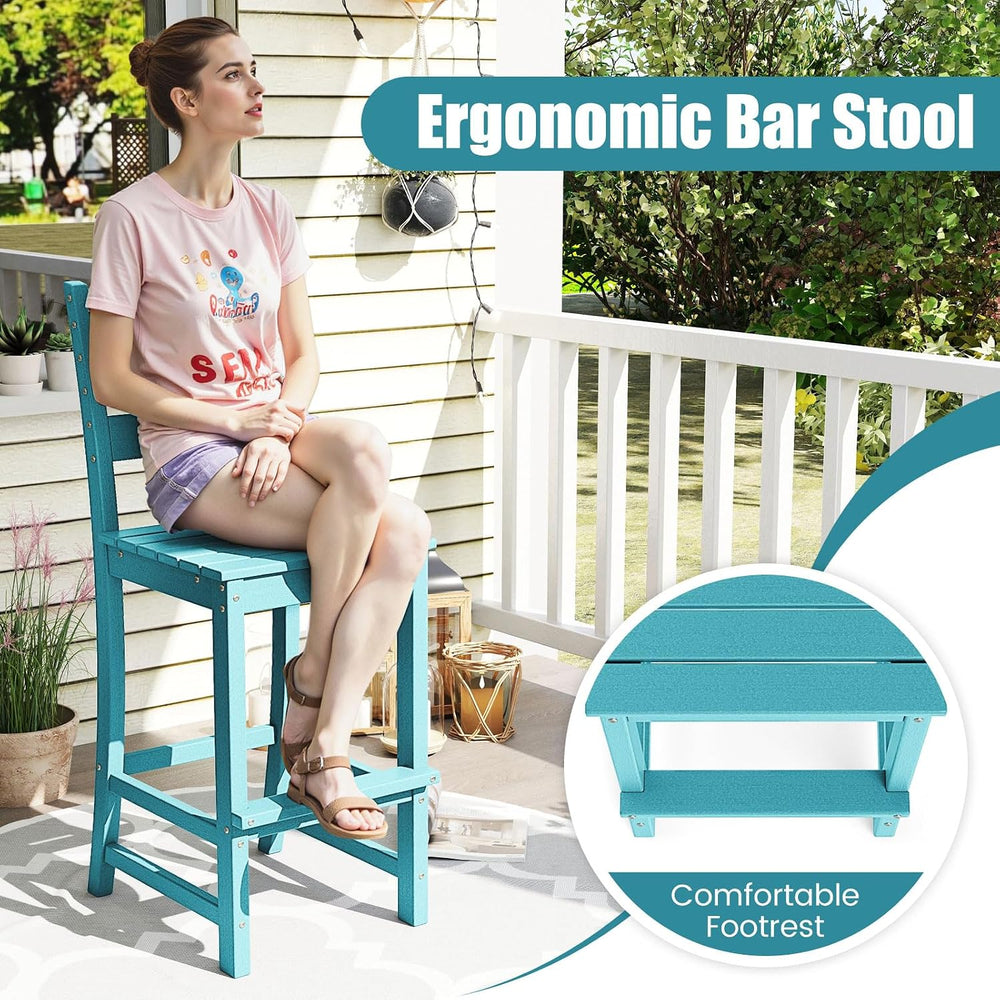Tangkula Patio HDPE Barstool, Outdoor High Top Bar Chair w/Backrest & Foo...