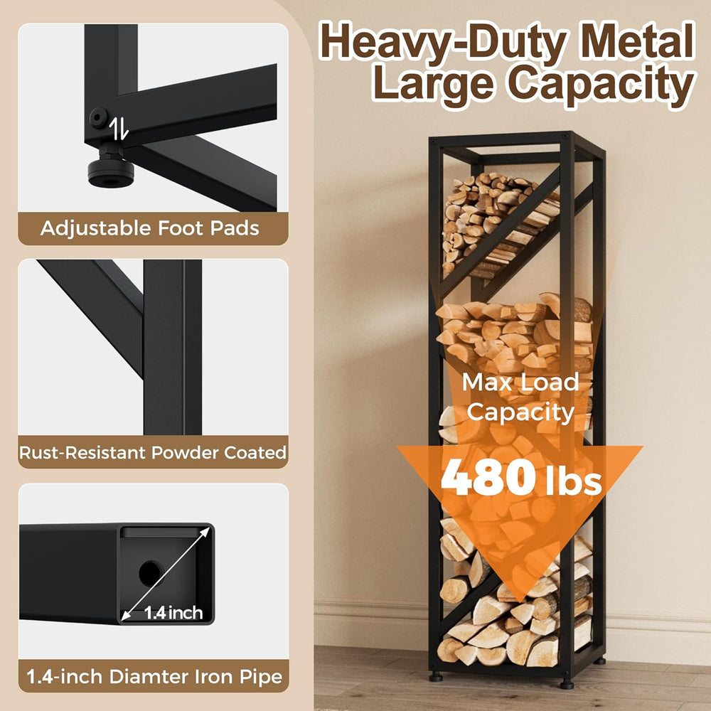 Firewood Rack Indoor 47 Inch Tall, 4-Tier Heavy-Duty Firewood Holder for Fire...