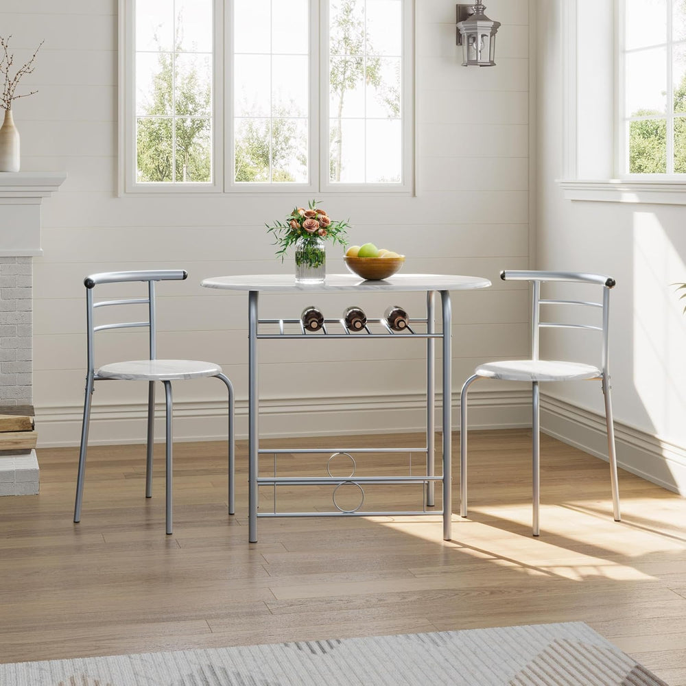 Yaheetech 3 Piece Dining Table Set for 2, Small Table and Chairs, White