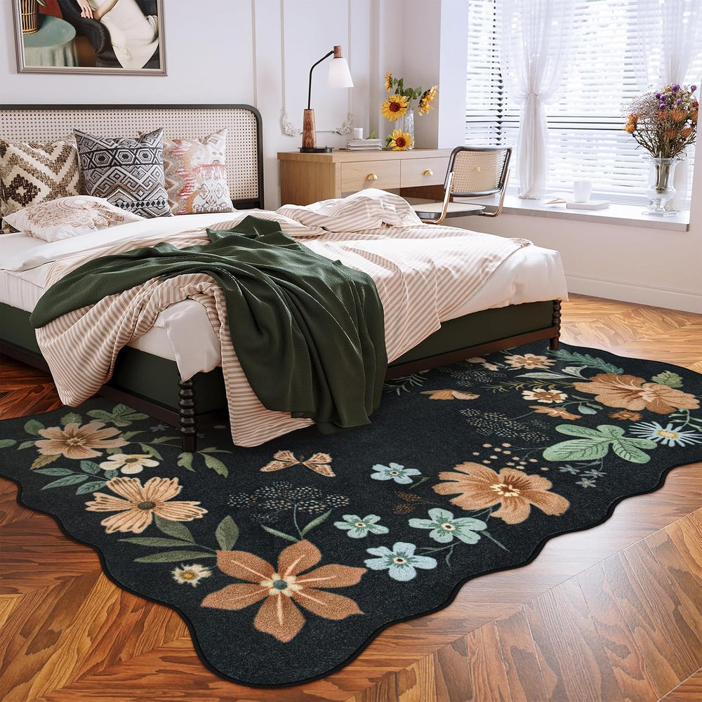 Lahome Floral Rugs for Living Room, 5x7 Area Rugs Soft Washable Bedroom Rug