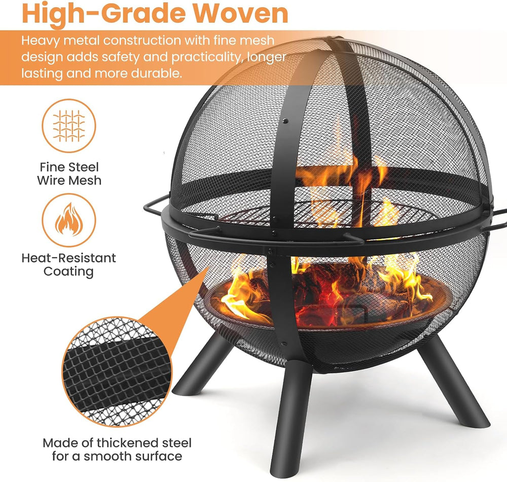 Ikuby Ball of Fire Pit fire Ball with BBQ Grill fire Globe Pit Large Round fi...