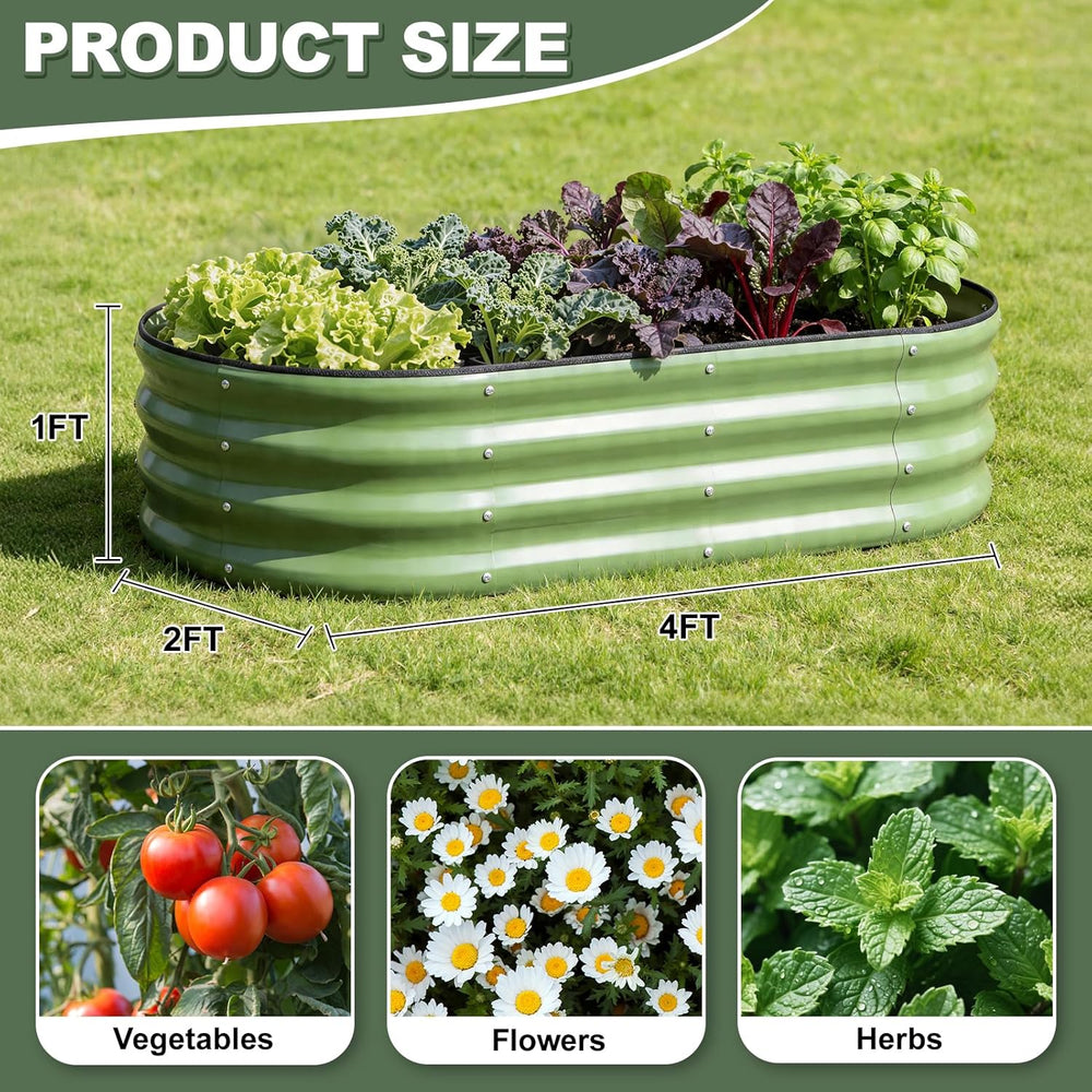 1MORE Galvanized Raised Garden Bed Outdoor,Planter Bed 4x2x1ft,Green,2-Pk