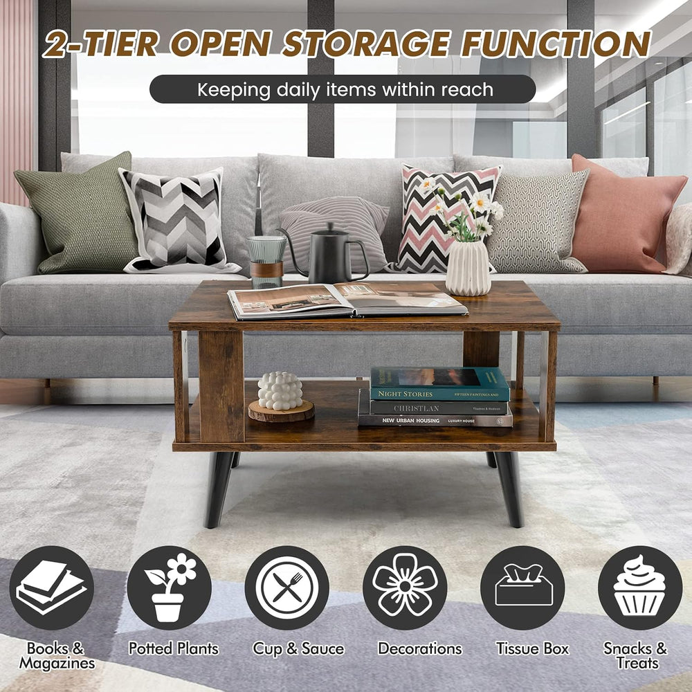 GIANTEX Small Wood Coffee Table, 2-Tier Tea Table w/Open Storage Shelf & ...