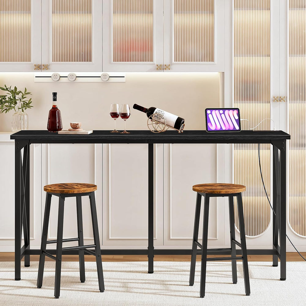 CHOEZON 63'' Bar Table, Kitchen Dining Table with Power Outlet and Fo...