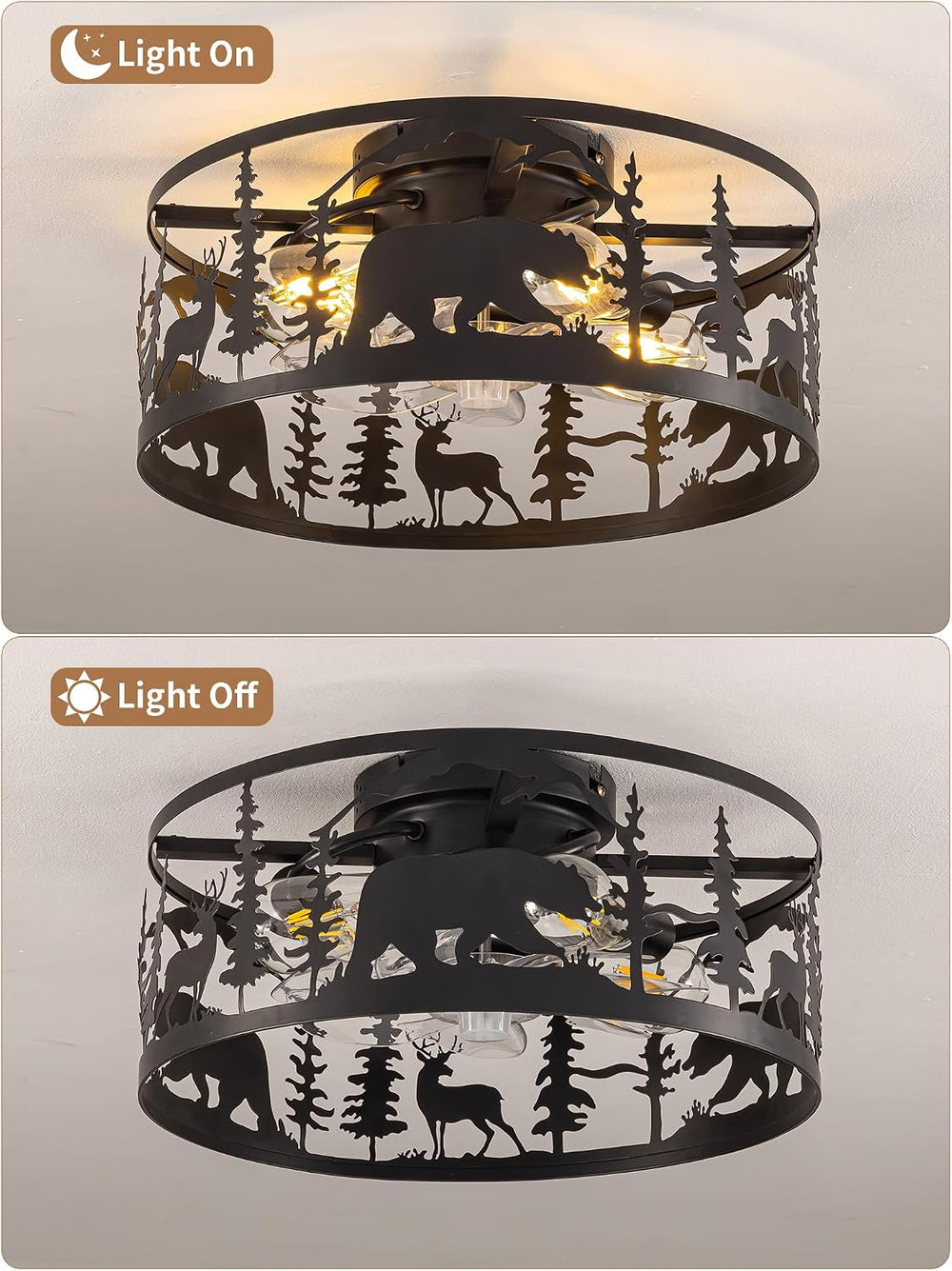 Farmhouse Caged Ceiling Fan with Light,Rustic Fandelier Flush Mount