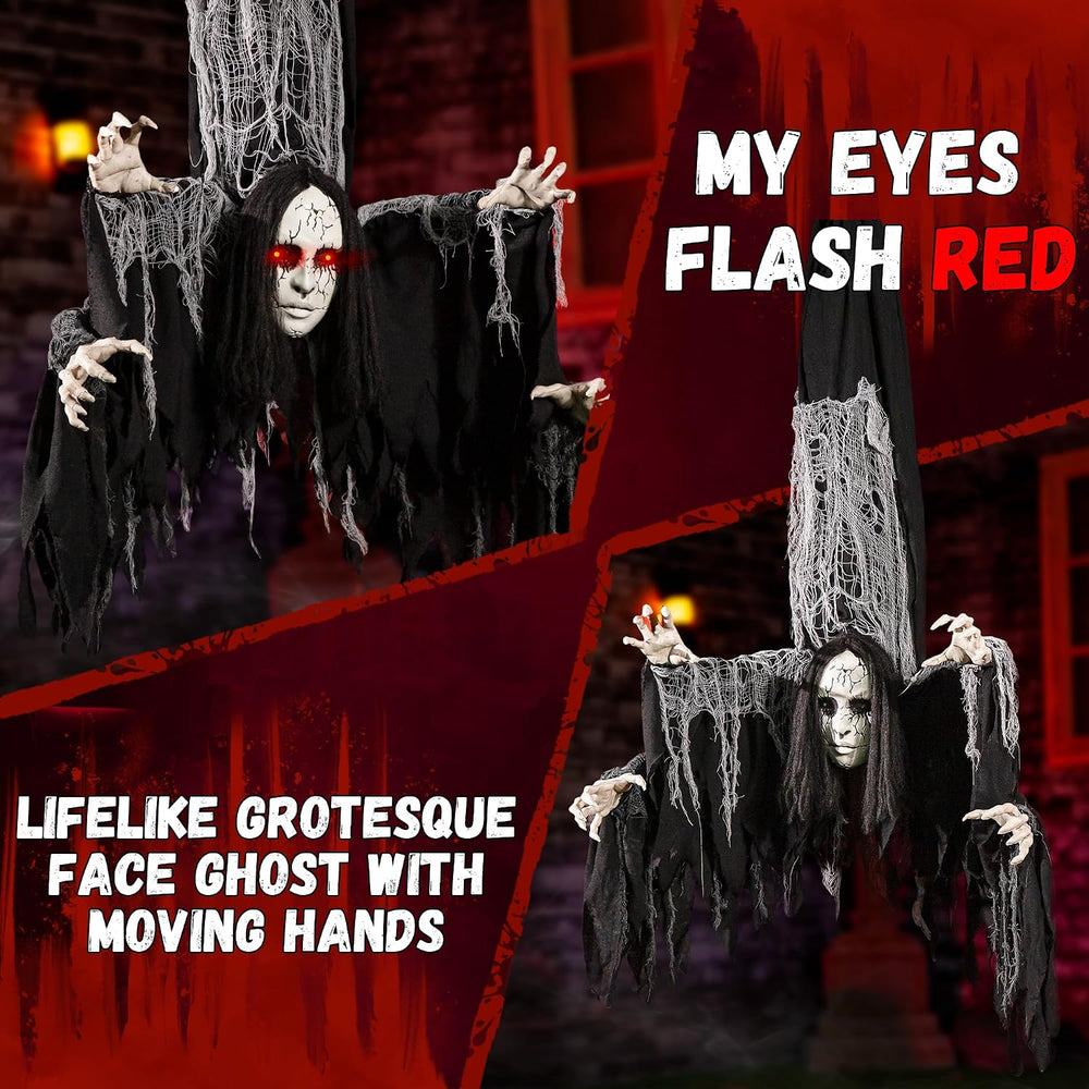 Halloween Animatronics Decorations Hanging Ghost with 4 Hands, 67'' A...
