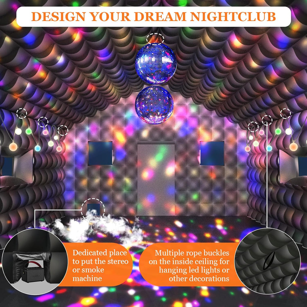 Inflatable Nightclub 20x16.8x12 Ft, Large Black Inflatable Club Tent with 2 D...