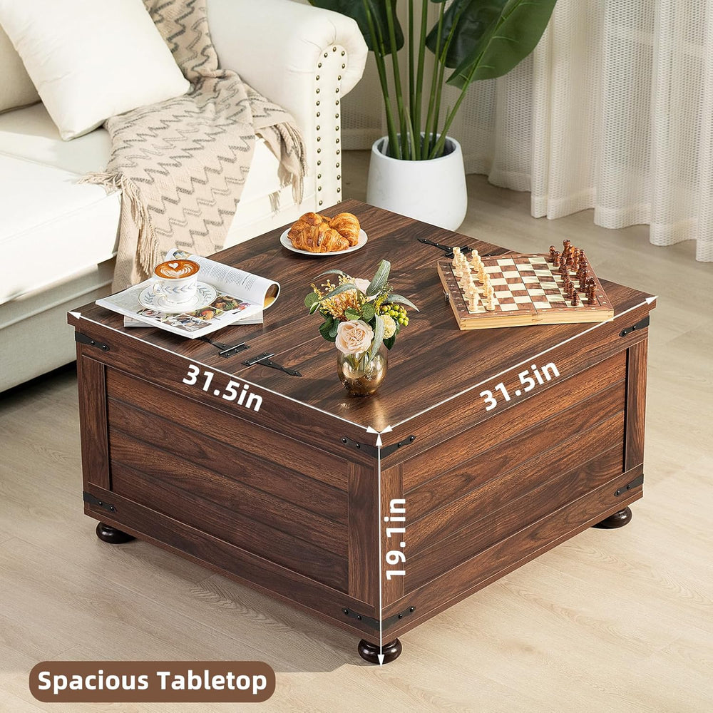 Joaxswe Farmhouse Coffee Table with Hidden Storage,Large Square Center Table ...