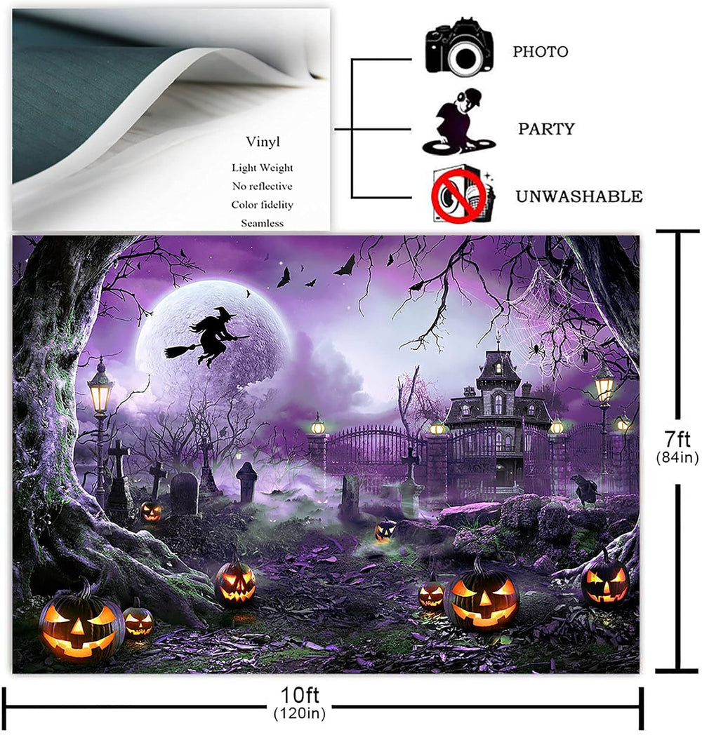 Avezano 10x7ft Purple Halloween Backdrop Spooky Photography Background