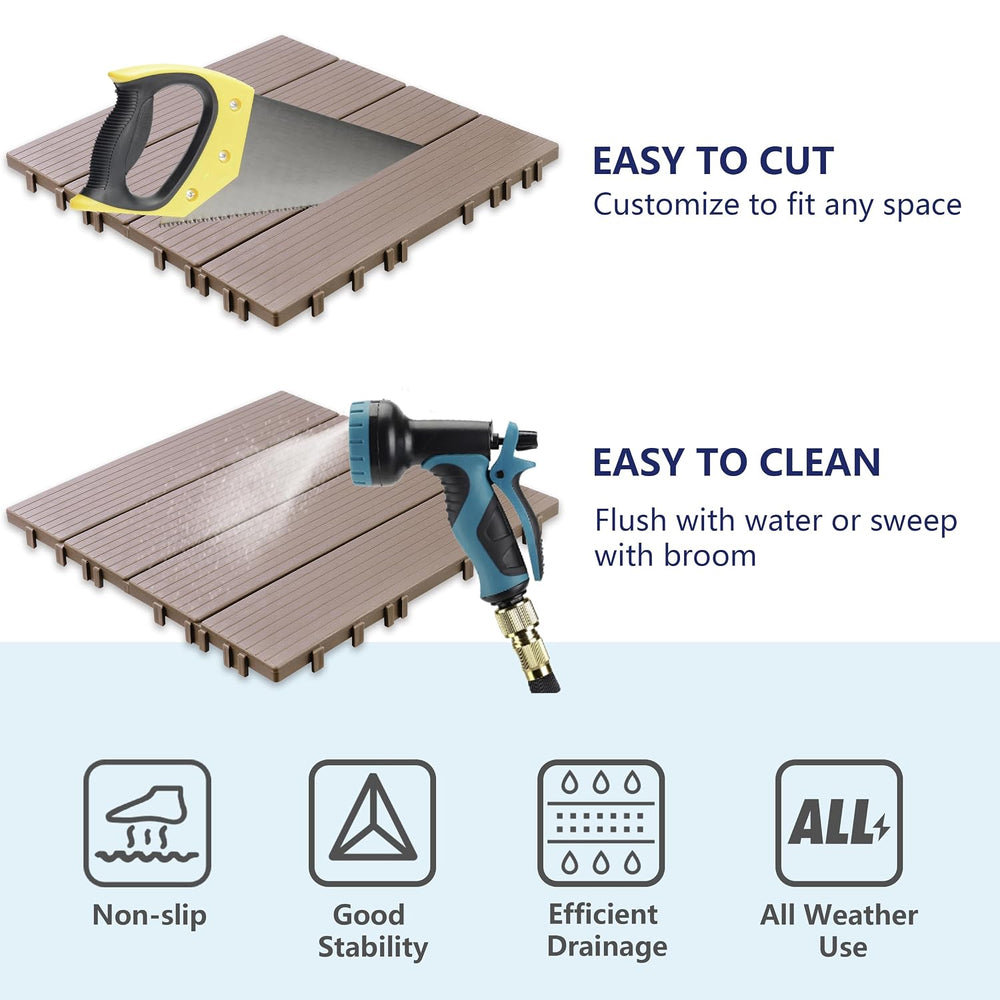 9 PCS Plastic Interlocking Deck Tiles - 12" x 12" Waterproof Indoor...